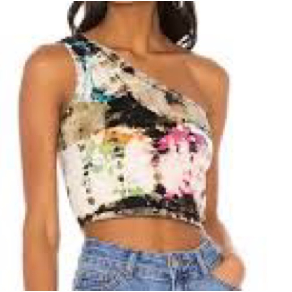 Cotton Citizen One-Shoulder Floral Crop Top in White, Black, Pink